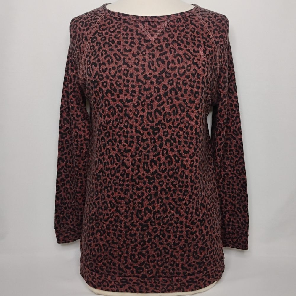 Women's S Pink & Black Leopard Print Feminine Scoop Neck Sweater Obey Propaganda